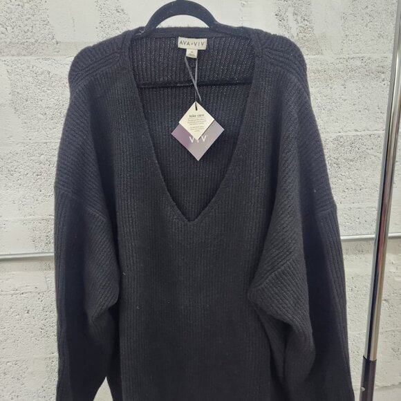NWT AVA & VIV Black Deep V-Neck Ribbed Sweater 4X - Picture 2 of 9